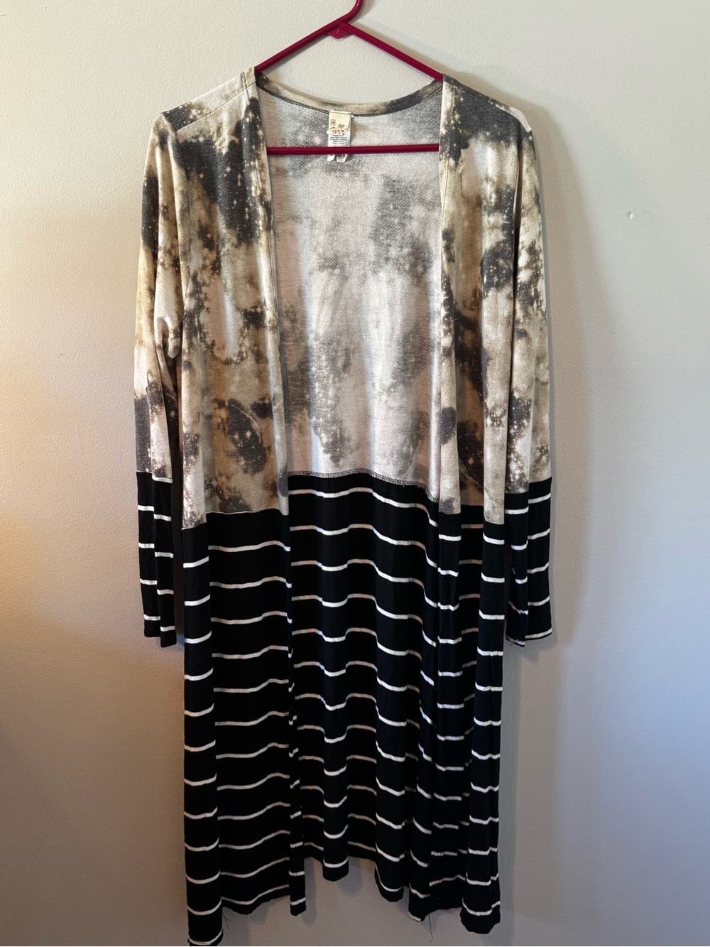 7th Ray Black and Cream Open Front Duster Cardigan
